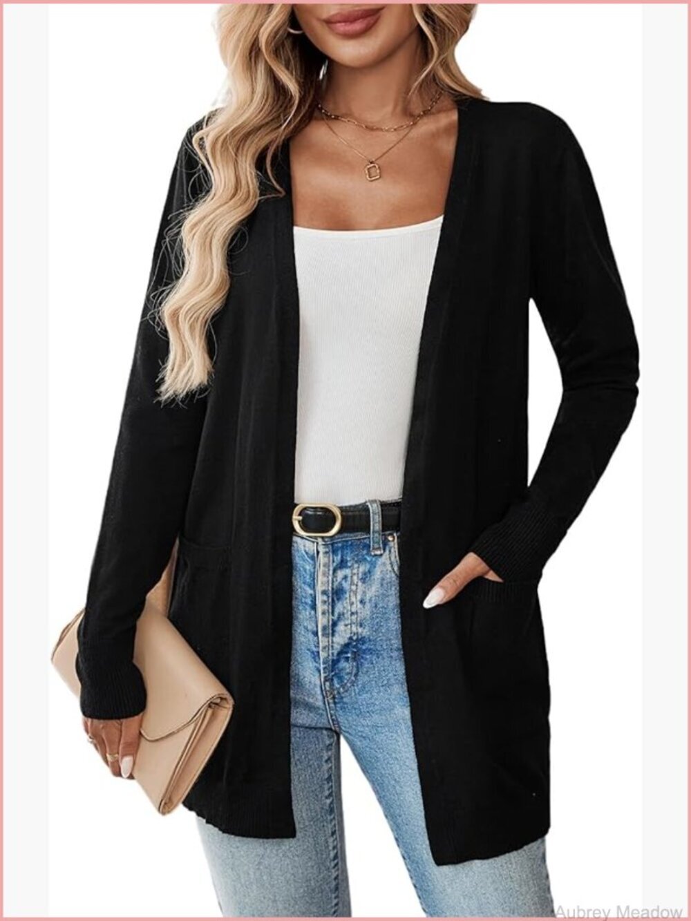 Open Front Knitted Cardigan Sweater with Pockets